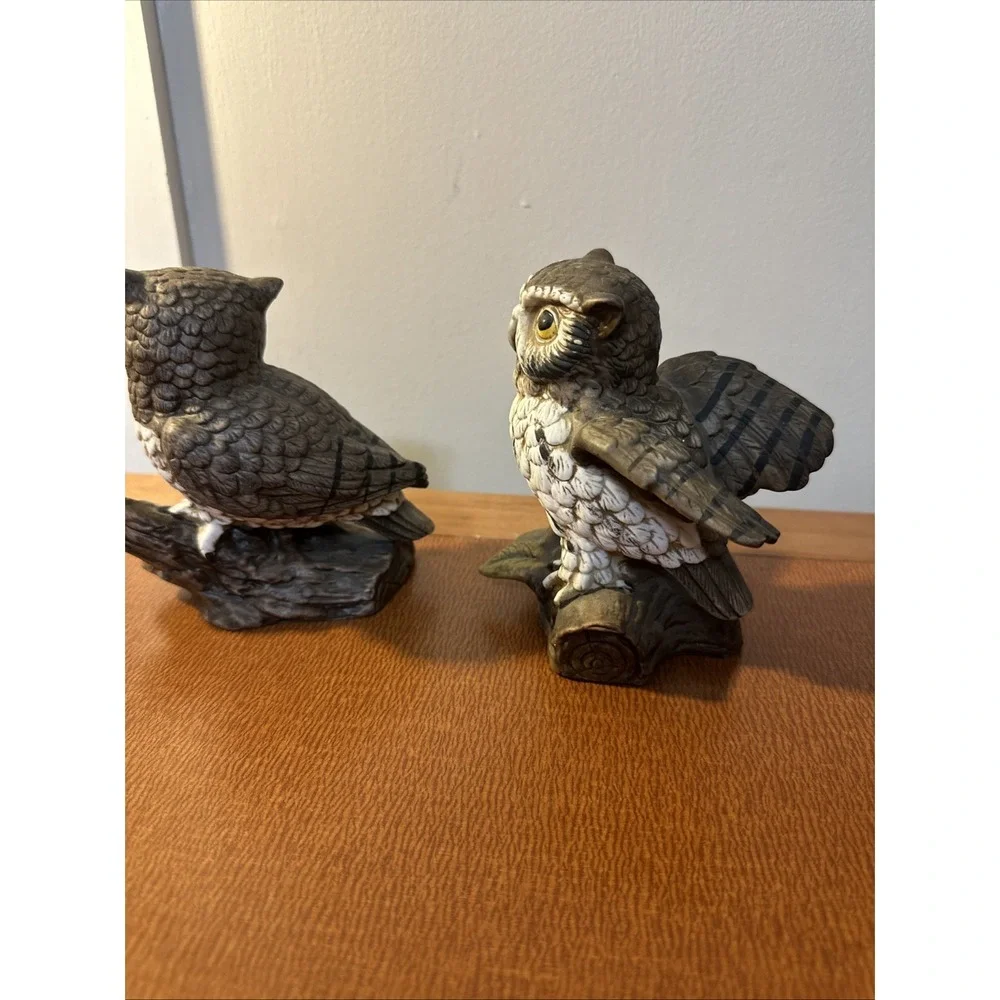 Pair of Vintage‎ Homco Porcelain Great Horned Owl Figurines